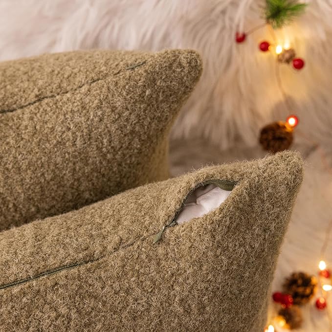 AQOTHES Sage Green Winter Throw Pillow Covers 18x18 Inch Set of 2, Boucle Faux Fur Pillow Covers,Cozy Fluffy Home Living Room Farmhouse Decor for Sofa Couch Bed