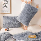 XeGe Faux Fur Throw Pillow Cases, Plush Shaggy Ultra Soft Pillow Covers, Fluffy Crystal Velvet Decorative Pillowcases, Furry Fuzzy Pillow Shams Zipper Closure, Set of 2 (Standard, Light Gray)