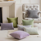 Home Brilliant Sage Green Lumbar Spring Pillow Cover Corduroy Plush Velvet Oblong Decorative Rectangle Pillowcases for Bed Couch Sofa Decor, Set of 2, 12 x 20 inches(30x50cm), Mint