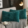 WERDIM Shaggy Fluffy Faux Fur Pillowcases 2 Pack Button Closure Velvet Pillow Shams Standard/Queen Size (Teal Green, 20 X 26 Inches)