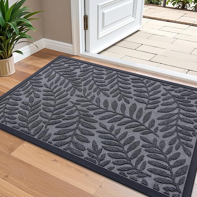 OLANLY Door Mat Indoor Outdoor Entrance, 36x24, Waterproof All-Weather All-Season Doormat, Sturdy Natural Rubber, Stain and Fade Resistant, Low Profile, Easy Clean Patio Entryway Mat, Grey