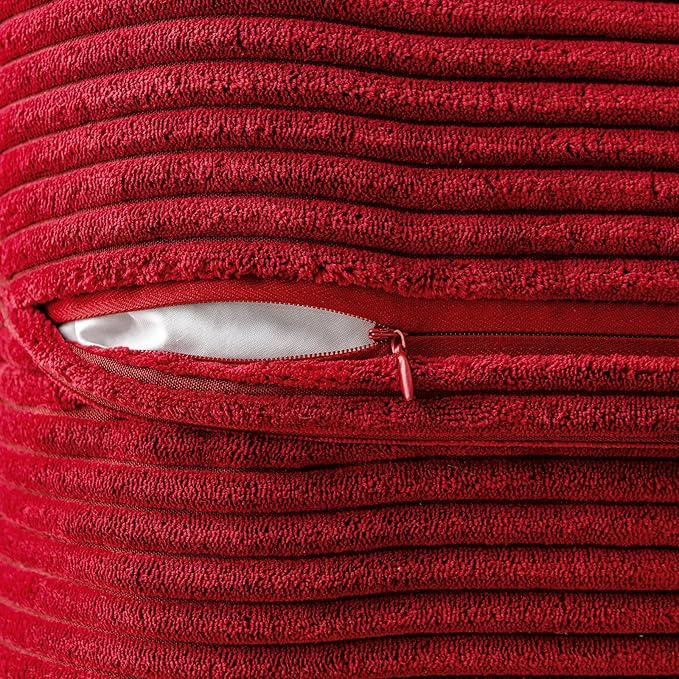 MIULEE Christmas Decorative Throw Pillow Covers for Couch Bed Livingroom 18x18 Inch Set of 2 Red Boho Accent Throw Pllows Broadside Striped Patchwork Soft Corduroy Pillowcases