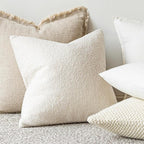 Foindtower Pack of 2, Curly Faux Fur Decorative Throw Pillow Covers Soft Neutral Plush Cushion Case with Zipper Cozy Pillowcase for Home Living Room Couch Bed Sofa 16 x 16 Inch, Cream White