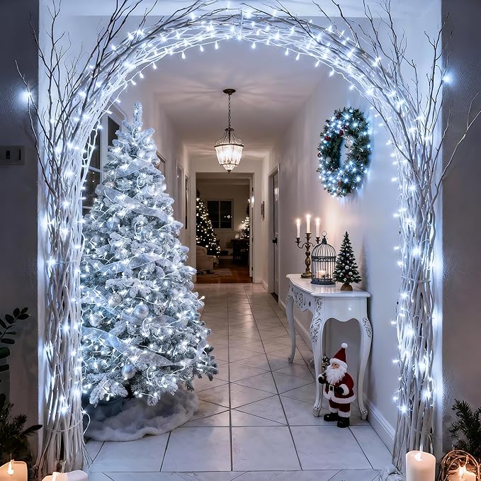 JMEXSUSS 66ft 200 LED White Christmas Lights Indoor Outdoor, Connectable String Twinkle Lights Outdoor Clear Wire Plug in for Bedroom House Fireplace Christmas Tree Decoration