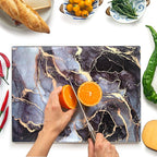 Glass Cutting Board 16"x12": Tempered Glass Kitchen Counter Protector - Durable- Scratch-Resistant, Heat-Proof - Design 8 - Grey & Gold