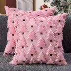 Christmas Pillow Covers 16x16 inch Set of 2 Pink Christmas Decorations Soft Plush Faux Fur Wool Xmas Tree Throw Pillow Cases Winter Holiday Decor for Sofa Living Room PT002E16