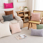 Double-Sided Faux Fur Plush Throw Pillow Covers 24x24 Set of 2 Fuzzy Striped Soft Cozy Pillowcase Luxury Decorative Pillows Square Shaggy Cushion Covers for Couch Sofa Bed,Pink