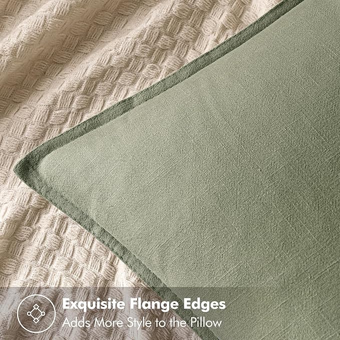 MIULEE Decorative Linen Euro Sham Pillow Covers 22x22 Inch Sage Green Boho Farmhouse Neutral Couch Throw Pillows for Bed Pack of 2 Accent Modern Pillowcase Summer Sofa Livingroom Home Decor