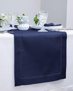 Solino Home Linen Navy Blue Table Runner 60 Inches - Classic Hemstitch, 100% Pure Linen Coffee Table Runner 14 x 60 Inch Ideal for Dresser Tables - Fall, Autumn, Halloween, Thanksgiving, Christmas