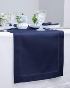 Solino Home Linen Navy Blue Table Runner 144 Inches Long - 100% Pure Linen Extra Long Table Runner 14 x 144 Inch for Fall, Autumn, Thanksgiving, Christmas - Classic Hemstitch