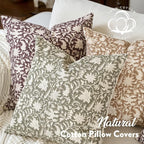 Floral Throw Pillow Covers 24x24 Farmhouse Block Print Pillow Covers Decorative Pillow Covers Couch Pillows for Living Room Vintage Accent Sofa Pillows Set of 2, Olive Green