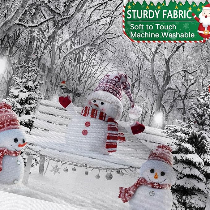 Winter Christmas Shower Curtain Set, Cute Snowman Cardinals Xmas Pine Tree Winter Snow Forest Scene Shower Curtain for Bathroom Decor, Farmhouse Holiday Gray Fabric Bath Accessory with Hooks, 72"x72"