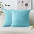 Home Brilliant Turquoise Pillow Covers Striped Corduroy Plush Texture Velvet Euro Sham Throw Pillows for Bed Patio, 24x24 inch, Teal
