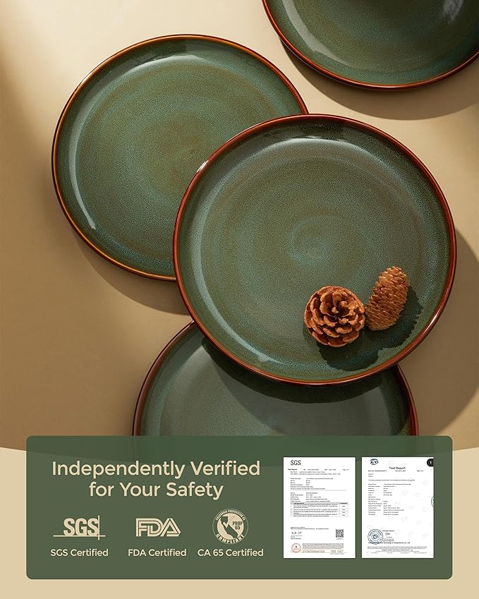 Stoneware Dinnerware Sets for 6, Microwave Safe Plate and Bowl Set, Easy to Clean & Durable Dishes Sets for Small to Medium Families, Sage Green