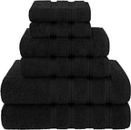 American Soft Linen Luxury 6 Piece Towel Set, 2 Bath Towels 2 Hand Towel 2 Washcloths, 600 GSM 100% Cotton Turkish Towels for Bathroom, Black Towel Sets