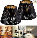 GO&SO Set of 2 Small Black Drum Lamp Shades, 5" Top x 9" Bottom x 6.4" High (Spider), Laser Etching Fabric Lamp Shades for Table, Floor, Wall Lamps -No Assembly Required, Modern Replacement Lampshades