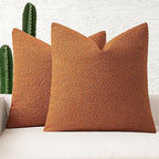 MIULEE 18x18 Inch Decorative Pillow Covers for Couch Bed Set of 2 Textured Boucle Neutral Winter Throw Pillows Orange Accent Solid Cushion Pillowcases Sofa Livingroom Home Decor