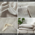 MooMee Bedding Duvet Cover Set 100% Washed Cotton Linen Like Textured Breathable Durable Soft Comfy (Heathered Cream Grey, King 104"x90")