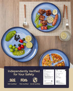 Dinner Plates for 6, 10 Inches Plate Set, Scratch Resistant, Large Stoneware Dinnerware, Kitchen Modern Rustic Serving Dishes, Light Blue
