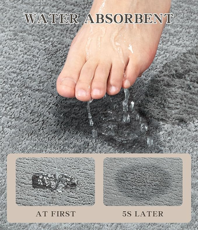 chakme Bathroom Rugs Mat U-Shaped 24x17, Ultra Thin Non Slip Bath Mat Small Quick Dry Absorbent Bath Mat for Bathroom Floor, (Light Grey, U-24"x17")