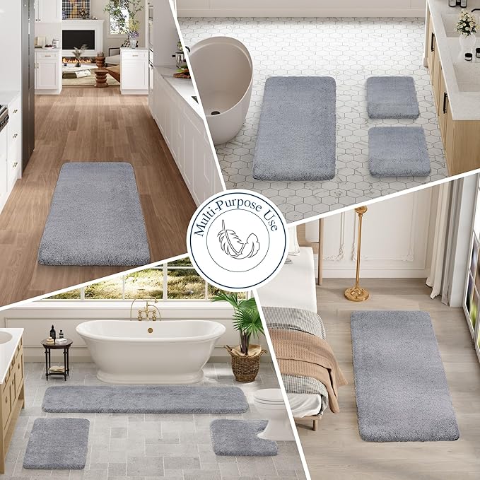Walensee Large Bathroom Rug (24 x 48, Grey) Extra Soft and Absorbent Shaggy Bath Mat, Machine Washable Microfiber, Non Slip Luxury Floor Mat