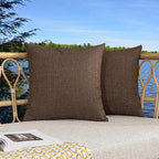 Kevin Textile Pack of 2 Decorative Outdoor Waterproof Pillow Covers Garden Checkered Cushion Sham Throw Pillowcase Shell for Patio Tent Couch 20x20 Inch Brown
