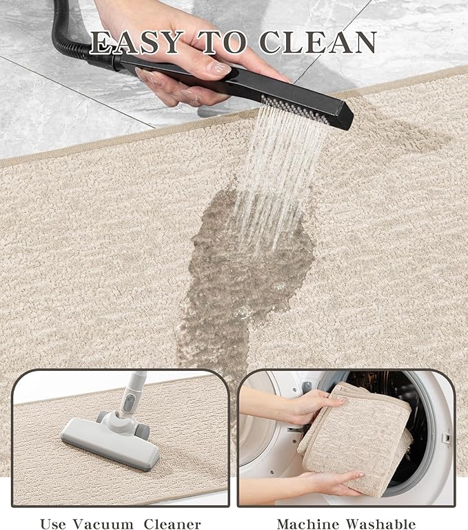 chakme Bathroom Rugs Mat 32x17, Ultra Thin Non Slip Bath Mat Quick Dry Absorbent Bath Mat for Bathroom Floor, (Light Beige, 32"x17")