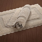 Savi Home Cotton Crochet Bathmat with Antiskid 21x34 Linen, 100% Pure Cotton, Super Soft White, Plush & Absorbent, Hand Tufted Heavy Weight Construction, Full Reversible Step Out Rugs