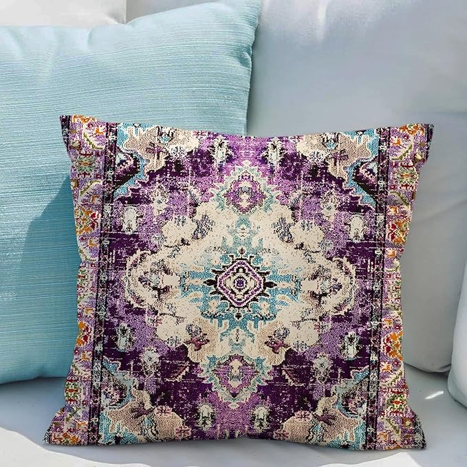 Snycler Boho Throw Pillow Covers 18x18 inch Set of 2 Boho Rug Carpet Double Sided Pattern Cotton Soft Pillow Case Cushion Cover Pillowcase for Couch Sofa Bed Decorative (Purple)