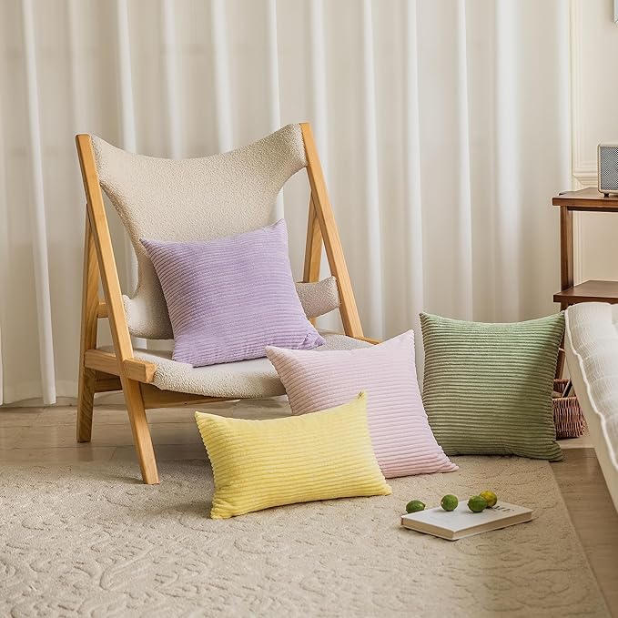 Home Brilliant Light Purple Pillow Covers 18x18 Set of 2 Striped Corduroy Throw Pillow Covers Cushion Covers for Office Couch Chair Bedroom, 18x18 Inch, Lavender