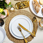 bzyoo 12 Piece Melamine Dinnerware Set - Durable, Dishwasher Safe White Plates and Bowls - for Casual Dining, Parties Dish Set, White Mono Collection
