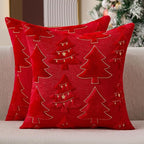 Christmas Pillow Covers 18x18 inch Set of 2 Soft Plush Faux Fur Christmas Decor Red Xmax Tree Yellow Colored Lights Decoration Throw Pillow Case for Winter Holiday Sofa Living Room PT013B18