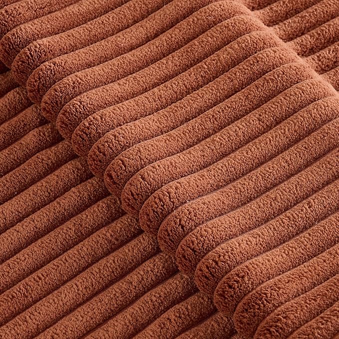 Fancy Homi Set of 2 Rust Boho Decorative Throw Pillow Covers 20x20 Inch for Couch Bed Sofa, Aesthetic Modern Organic Room Decor, Soft Fuzzy Striped Corduroy Cute Terracotta Textured Cushion Case 50cm