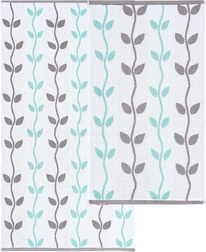 Modern Threads Organic Vines 6-Piece 100% Cotton Towel Set – Yarn Dyed Jacquard & Solid – Includes 2 Bath Towels, 2 Hand Towels, 2 Washcloths – Absorbent, Quick Dry, Soft & Durable – Aqua (Pack of 8)