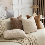 Pack of 2 Curly Teddy Wool Faux Fur Throw Pillow Covers Fuzzy Accent Soft Sherpa Pillowcases Sheepskin Fleece Decorative Cushion Case for Sofa Couch Living Room 22x22 Inch Neutral Light Beige