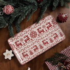 Bico Holly Jolly Ceramic 14 inch Rectangular Serving Platter, Set of 2, for Serving Salad, Pasta, Cheese, Ham, Appetizer, Microwave & Dishwasher Safe