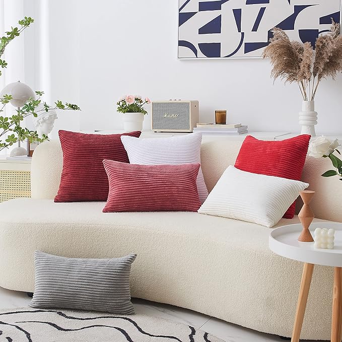 Home Brilliant Set of 2 Throw Pillow Covers Striped Velvet Couch Pillow Cushion Covers Decorative Throw Pillows for Bed, 40 x 40cm, 16 x 16 Inch, Dry Rose Pink