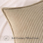 Mecatny Corduroy Throw Pillow Covers 20x20 Set of 2, Neutral Decorative Soft Boho Couch Pillow Covers with Broadside for Sofa Living Room, Khaki