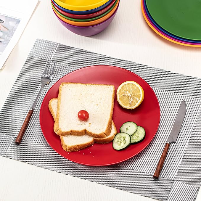 KX-WARE Plastic Plates Set of 12 - Unbreakable and Reusable 9.875 inches Dinner Plates, Multicolor | Dishwasher Safe, BPA Free
