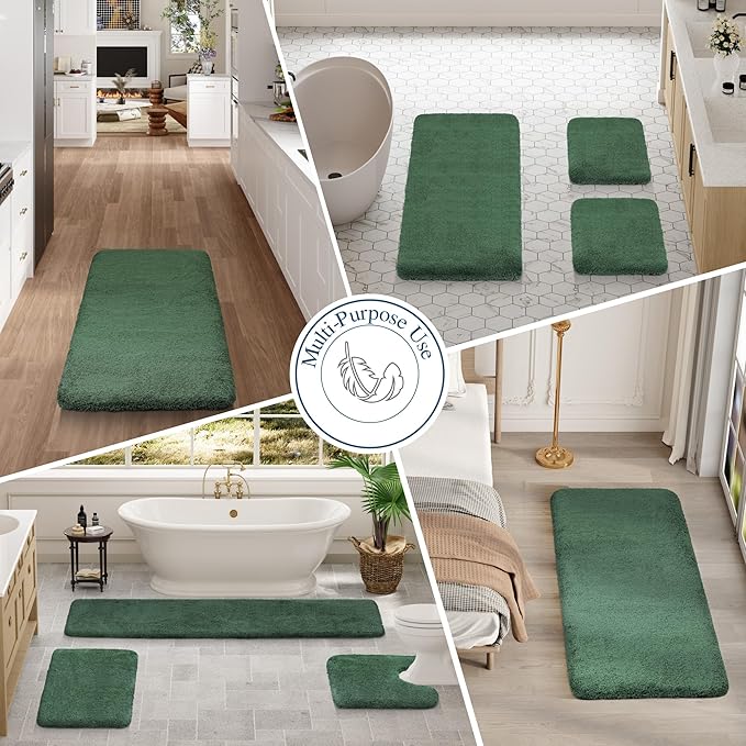Walensee Bathroom Rug Non Slip Bath Mat (16 x 24, Hunter Green) Water Absorbent Soft Microfiber Shaggy Mat Machine Washable Bath Rug Thick Plush Rugs for Shower