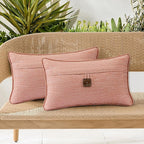 Outdoor Decorative Pillows with Coconut Button Pack of 4, 20" x 12" Outdoor Pillow Set for Couch Bed Throw Patio Sofa, Light Lotus Red