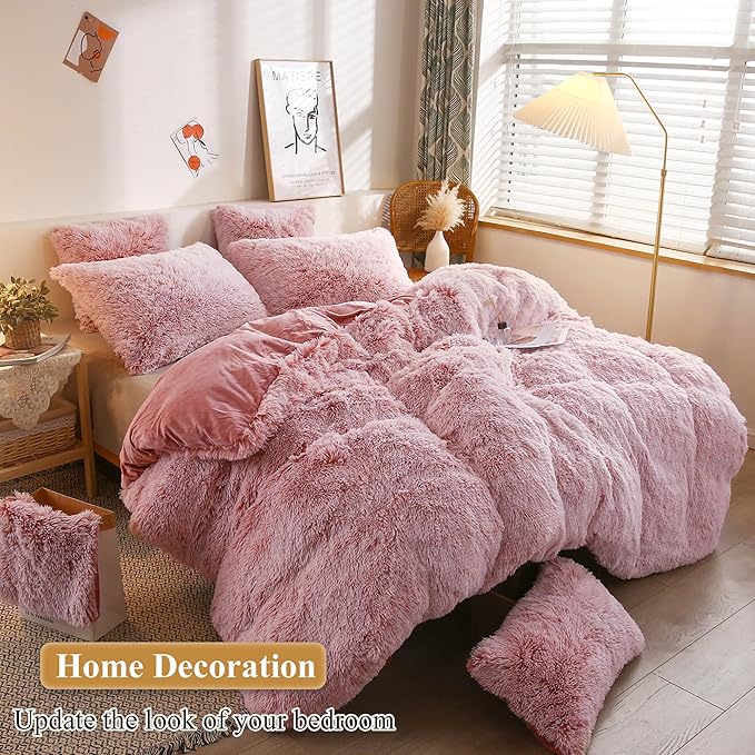 XeGe Faux Fur Throw Pillow Cases, Plush Shaggy Ultra Soft Pillow Covers, Fluffy Crystal Velvet Decorative Pillowcases, Furry Fuzzy Pillow Shams Zipper Closure, Set of 2(Standard, Pink Ombre)