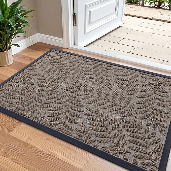 OLANLY Door Mat Indoor Outdoor Entrance, 36x24, Waterproof All-Weather All-Season Doormat, Sturdy Natural Rubber, Stain and Fade Resistant, Low Profile, Easy Clean Patio Entryway Mat, Brown