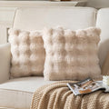 Pack of 2 Thick Plush Throw Pillow Covers Fluffy Wave Faux Fur Decorative Cushion Covers Soft Wool Pillowcase for Sofa Couch Livingroom 20x20 Inch Beige