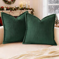 Mecatny Christmas Corduroy Throw Pillow Covers 18x18 Set of 2, Neutral Decorative Soft Boho Couch Pillow Covers with Broadside for Sofa Living Room, Christmas Green