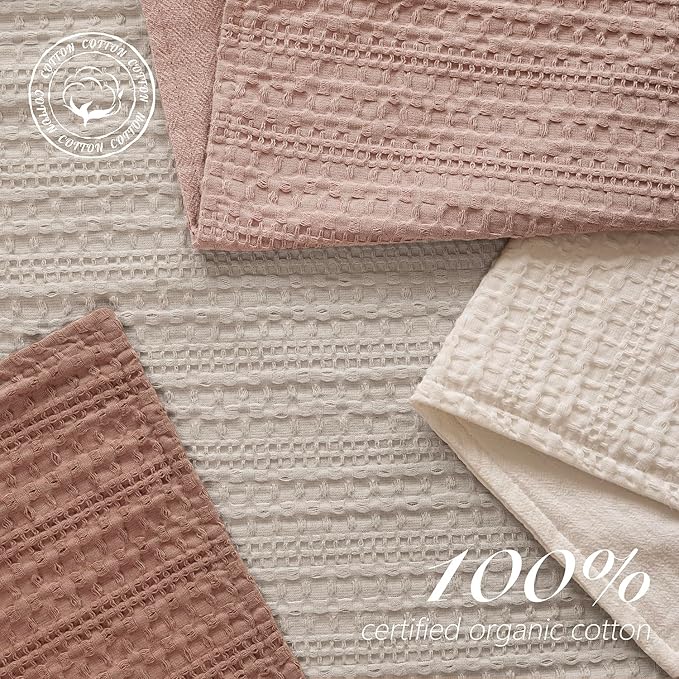 Foindtower Set of 2 Decorative Cotton Waffle Weave Throw Pillow Covers Euro Shams Cushion Covers Accent European Pillowcase for Bed Couch Sofa Bedroom Living Room Home Decor 18×18 Inch Dusty Pink