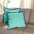 Folkulture Throw Pillow Covers 18x18, Set of 2 Cotton Scallop Pillow Cover, Decorative, Cute Outdoor, Boho for Couch, Blue