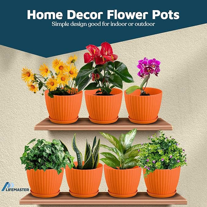 Yellow 6-Inch Plant Pots with Drainage & Saucers 3 Pack, Indoor & Outdoor Planters for Houseplants, Herbs, and Flowers, Durable & Weatherproof Material, Stackable, Lightweight, Minimalist Design