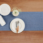 Solino Home Linen Table Runner 90 Inches Long - Athena, 100% Pure Linen Blue Denim Dining Table Runner 14 x 90 Inch