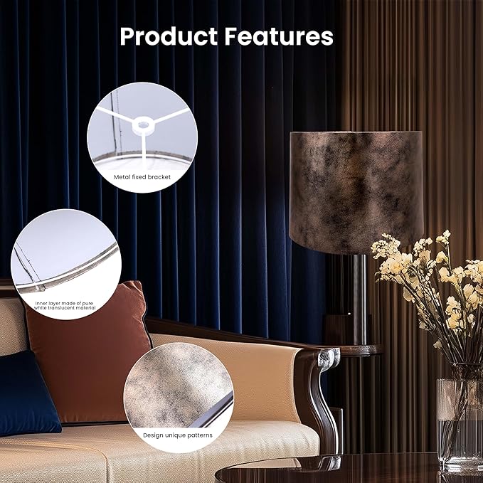 ALUCSET Drum Lampshades Set of 2, Imitation Crocodile Leather Lampshade for Table Lamp and Floor Lamps, 13" × 13" × 10" Medium Lamp Shades Spider Fitter, Easy Assembly Home Decor Harp Holder Included